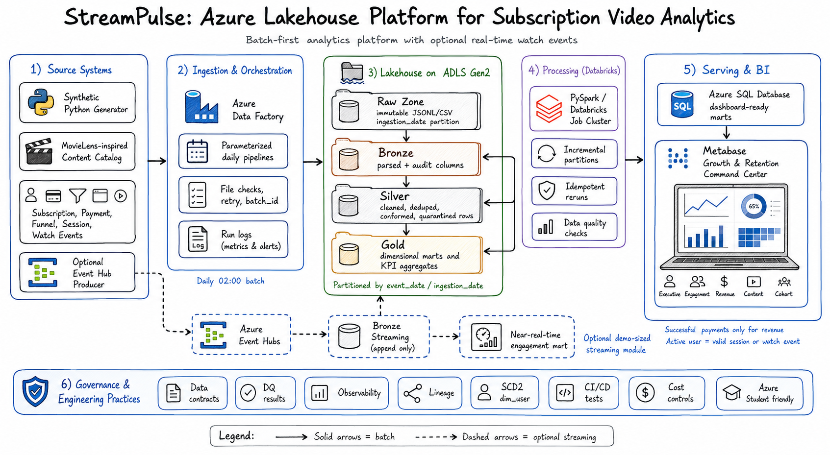 StreamPulse Azure lakehouse architecture